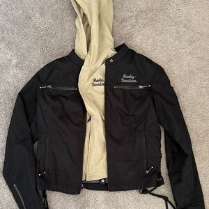 Harley-Davidson Black Jacket with Cream Hoodie